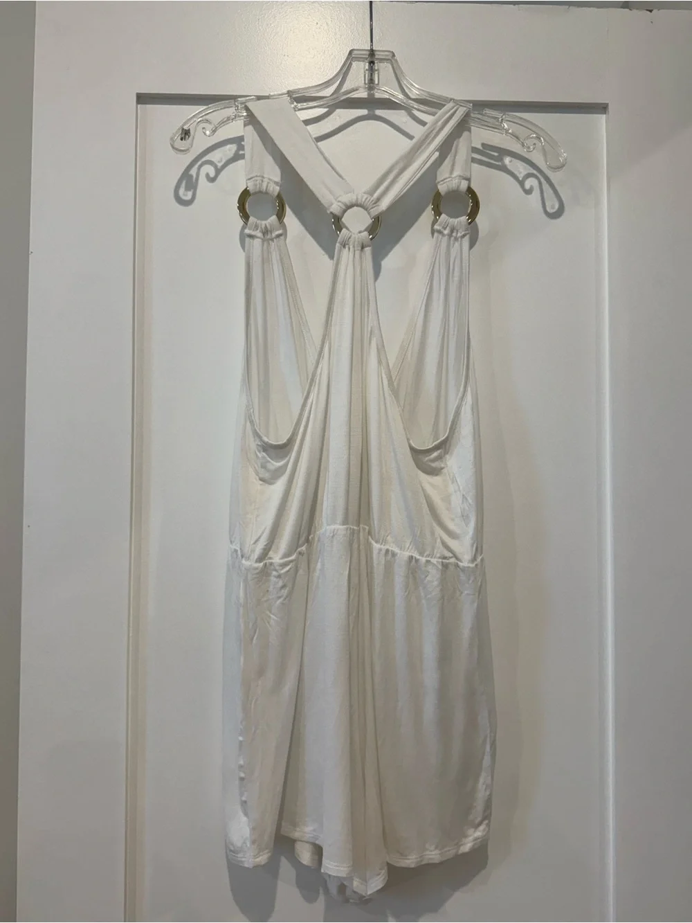Venus White Halter Swim Cover-Up with Gold Ring Detail | Size Medium